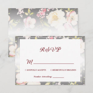 Cartons Réponse Aquarelle rose Roses jaunes, noir flou, Mariage