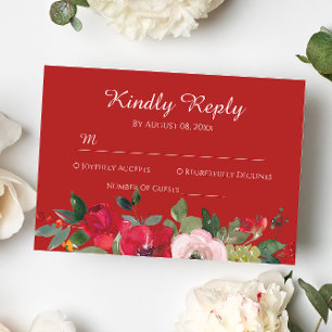 Cartons Réponse Aquarelle rose rouge floral moderne mariage chinoi