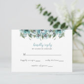 Cartons Réponse Aquarelle rustique Floral Dusty Mariage bleu (Debout devant)