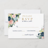 Cartons Réponse Aquarelle Rustique Marine Blush or Floral Mariage (Devant)