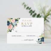 Cartons Réponse Aquarelle Rustique Marine Blush or Floral Mariage (Debout devant)