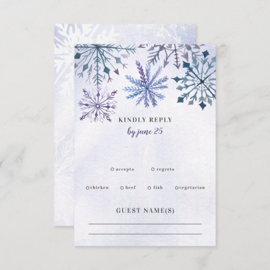 Cartons Réponse Aquarelle rustique Snowflakes Blue Winter Wedding (Devant / Derrière)