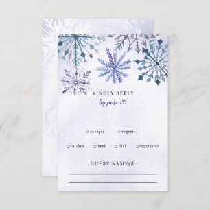 Cartons Réponse Aquarelle rustique Snowflakes Blue Winter Wedding