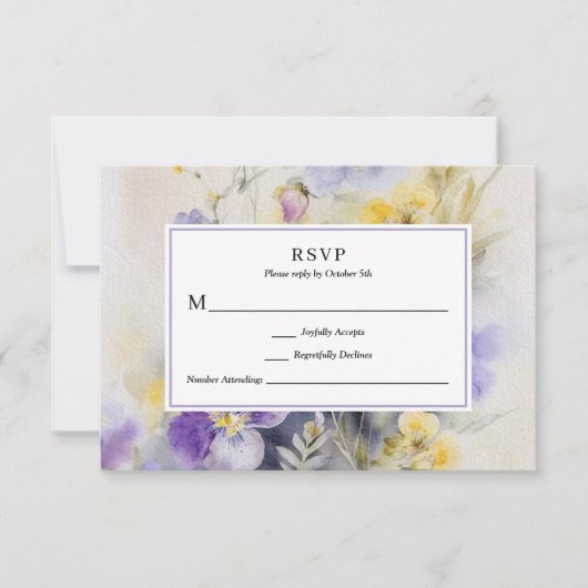 Cartons Réponse Aquarelle rustique violet et Mariage jaune (Devant)