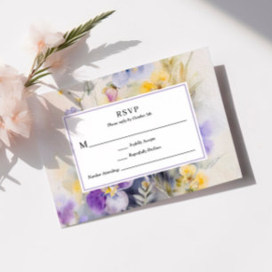 Cartons Réponse Aquarelle rustique violet et Mariage jaune