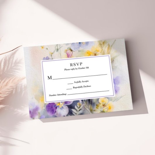 Cartons Réponse Aquarelle rustique violet et Mariage jaune