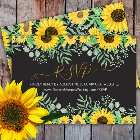 Cartons Réponse Aquarelle Sunflower Site Mariage Noir