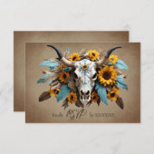 Cartons Réponse Aquarelle Tournesol plumes Vache Mariage crâne (Devant / Derrière)