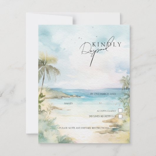 Cartons Réponse Aquarelle Tropical Beach Palm Trees Mariage (Devant)