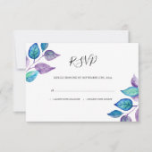 Cartons Réponse Aquarelle Turquoise Purple Feuilles Mariage (Devant)
