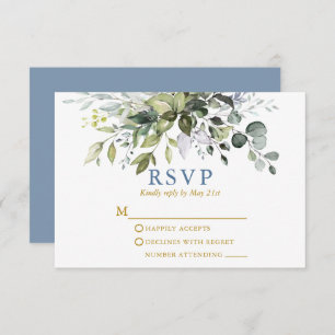 Cartons Réponse Aquarelle Verdure Dusty Blue Gold Mariage