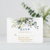 Cartons Réponse Aquarelle Verdure Dusty Blue Gold Mariage (Debout devant)