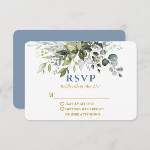 Cartons Réponse Aquarelle Verdure Dusty Blue Gold Mariage