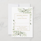 Cartons Réponse Aquarelle Verdure Élégant Mariage Or (Devant)