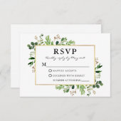 Cartons Réponse Aquarelle Verdure Eucalyptus Gold Frame Mariage (Devant / Derrière)