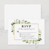 Cartons Réponse Aquarelle verte Blanc Floral Mariage or (Devant / Derrière)