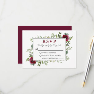 Cartons Réponse Aquarelle verte Bourgogne Rose Mariage