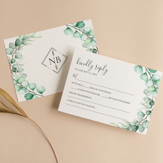 Cartons Réponse Aquarelle verte Eucalyptus Mariage Feuille