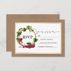 Cartons Réponse Aquarelle Vignes Vignes Bois Wreath Kraft Mariage