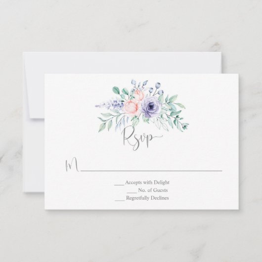 Cartons Réponse Aquarelle violet et rose vif Roses (Devant)