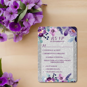 Cartons Réponse Aquarelle violette Floral et Mariage Parties scint
