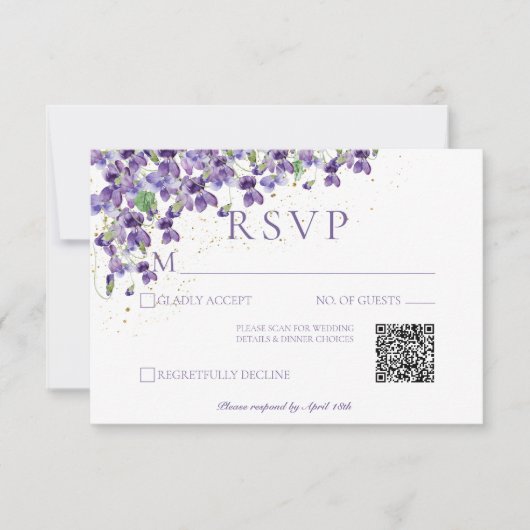 Cartons Réponse Aquarelle violette le code QR Mariage (Devant)