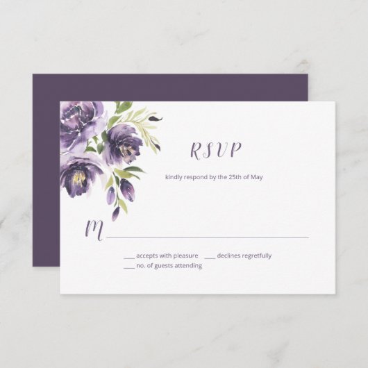 Cartons Réponse Aquarelle violette violet vert lavande | (Devant / Derrière)