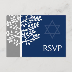 Cartons Réponse Arbre bleu gris de la marine Barre de vie Mitzvah
