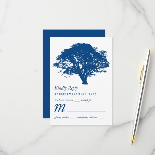 Cartons Réponse Arbre de chêne bleu, Mariage rustique et minimalis (Devant/Arrière en situation)