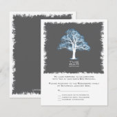 Cartons Réponse Arbre de vie Barre Mitzvah Reply Card, bleu et gri (Devant / Derrière)