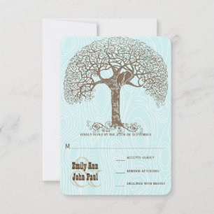 Cartons Réponse Arbre Tourbillon Brun Aqua Veinure de Bois Mariage