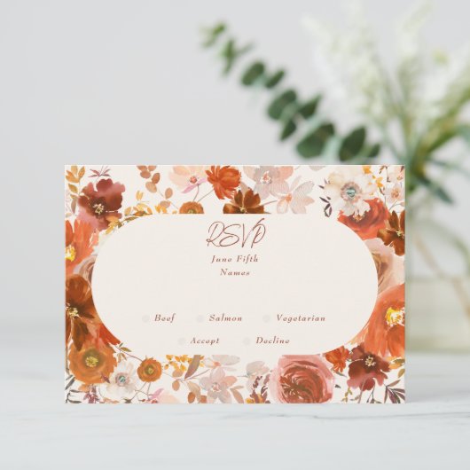 Cartons Réponse Arc Mariage végétal en crème et cuivre (Debout devant)