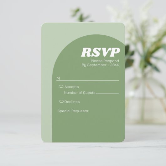 Cartons Réponse Arche Boho Vert Sage - Mariage minimal (Debout devant)
