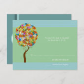 Cartons Réponse Argent Aqua Blue Flower Love Tree Wedding Inviter (Devant / Derrière)