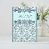 Cartons Réponse Argent Damas Turquoise bleu doux 16 Anniversaire R (Debout devant)