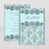 Cartons Réponse Argent Damas Turquoise bleu doux 16 Anniversaire R (Devant / Derrière)