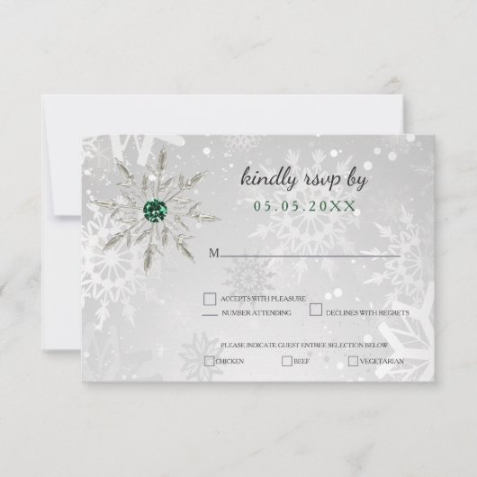 Cartons Réponse argent Emerald Green Flacons de neige mariage d'hi (Devant)