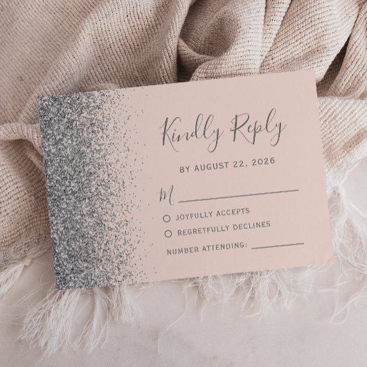 Cartons Réponse Argent moderne Parties scintillant bord rose pâle