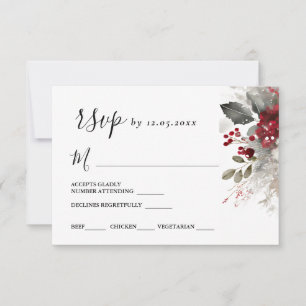 Cartons Réponse Argent rouge Noël hiver Mariage Floral
