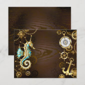 Cartons Réponse Arrière - plan en bois avec cheval de mer mécaniqu (Devant / Derrière)