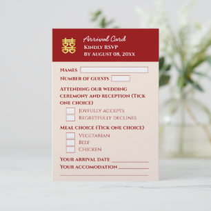 Cartons Réponse Arrivée passeport mariage chinois rose rouge