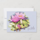 Cartons Réponse art botanique nénuphar rose violet bleu mariage (Dos)