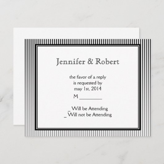 Cartons Réponse Art Déco Elegant noir et blanc bande (Devant / Derrière)