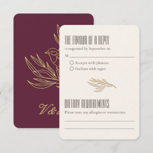 Cartons Réponse Art Déco Filigrane d'Or   Mariage Merlot Fairy Wre