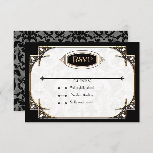 Cartons Réponse Art Déco Grande Gatsby Style Typographie en dentel (Devant / Derrière)