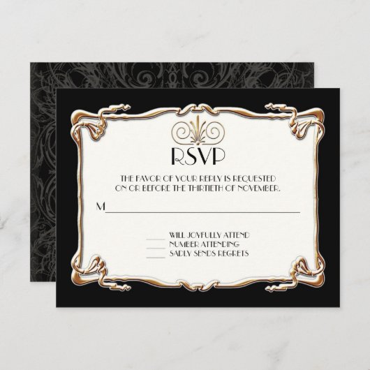 Cartons Réponse Art Déco Nouveau Gatsby Style Or en dentelle Look (Devant / Derrière)