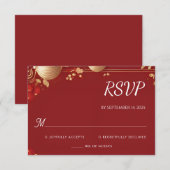 Cartons Réponse Asiatique Moderne Floral Chinois Bilingue Mariage (Devant / Derrière)