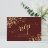 Cartons Réponse Auburn Brown & Gold Lace Mariage de calligraphie (Debout devant)