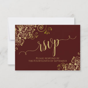 Cartons Réponse Auburn Brown & Gold Lace Mariage de calligraphie