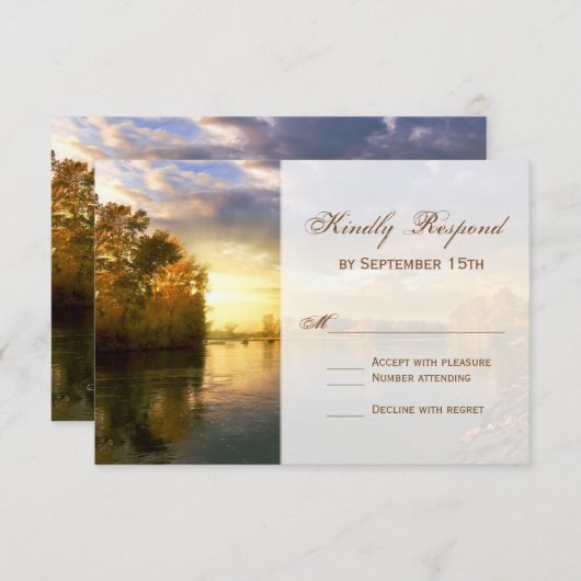 Cartons Réponse Automne Arbres Rivière Coucher de soleil Mariage R (Devant / Derrière)